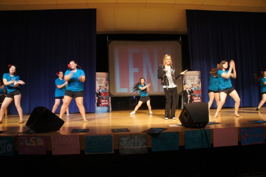 A group of Warren Woods Tower students had the opportunity to dance on stage with Justo to his song