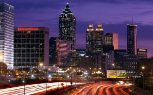 Atlanta,Georgia,downtown skyline,dusk,traffic